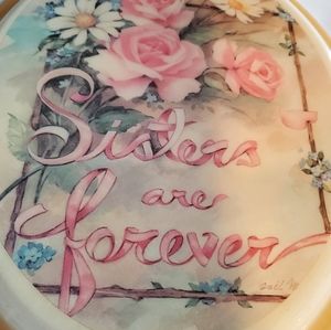 Vintage Sisters Are Forever Lacquered Plaque with Flowers Wall Hanging